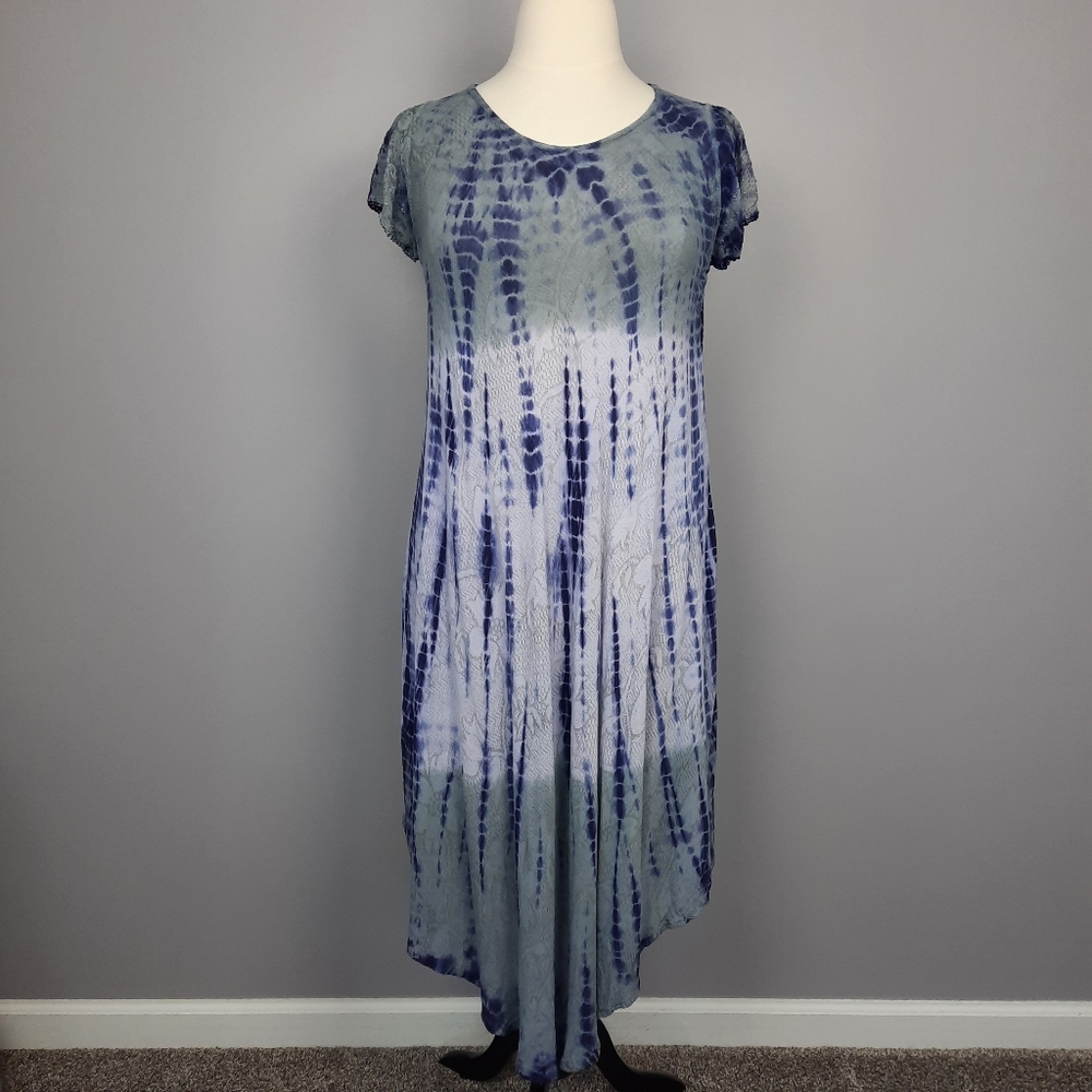 Advance Apparels 100% Cotton Purple Tie Dye Short Sleeve Midi Dress Free Size